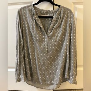 Loft gray and white polka dot blouse
